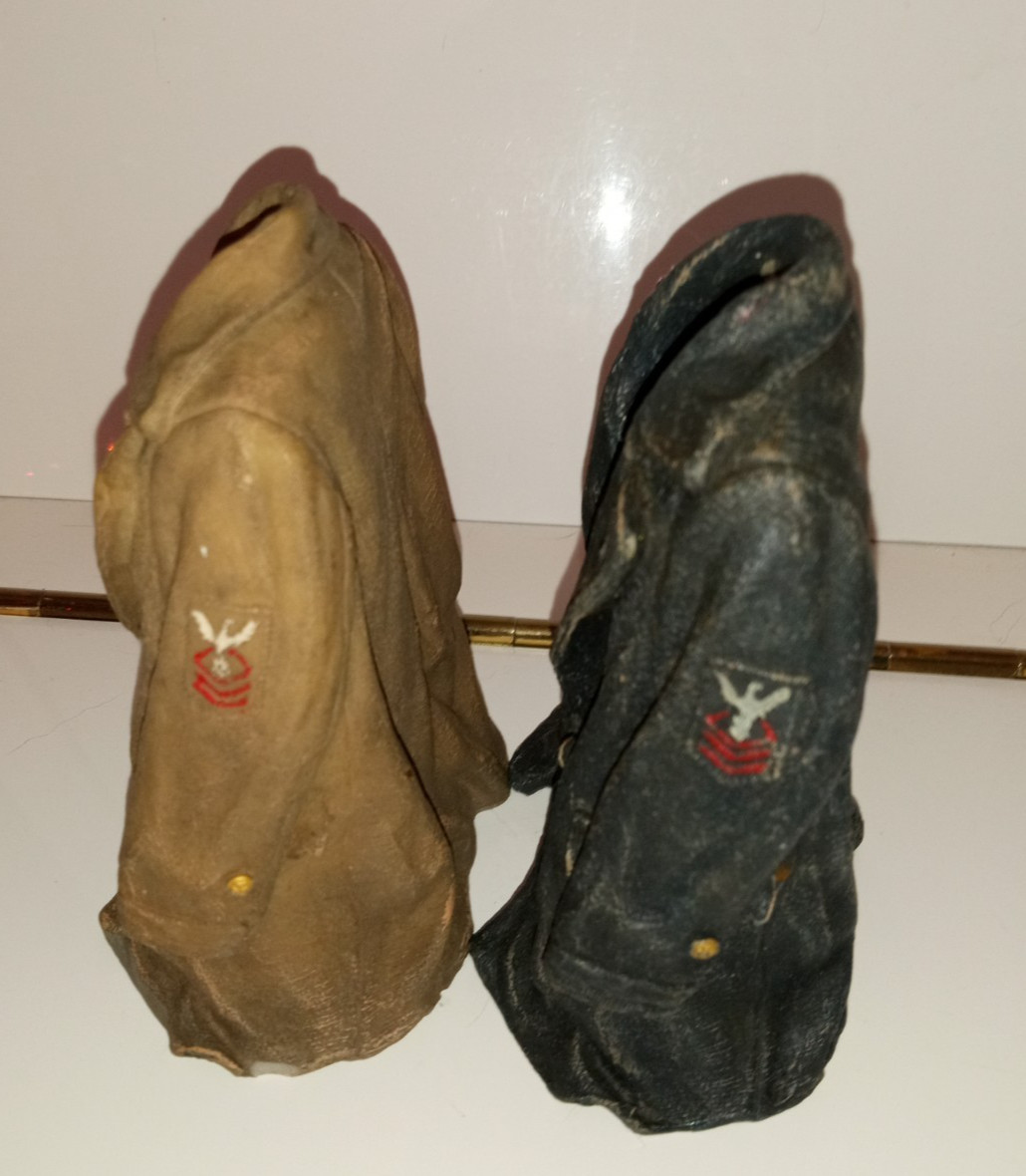 2 Naval Military Figurine Jacket Uniforms w Eagle Over Wheel &Chevrons