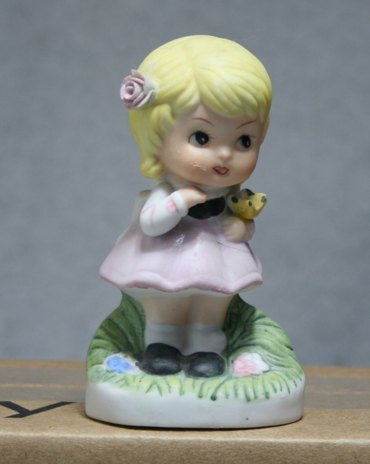 Vintage Girl with Butterfly Figurine Bisque Porcelain Korea REPAIRED