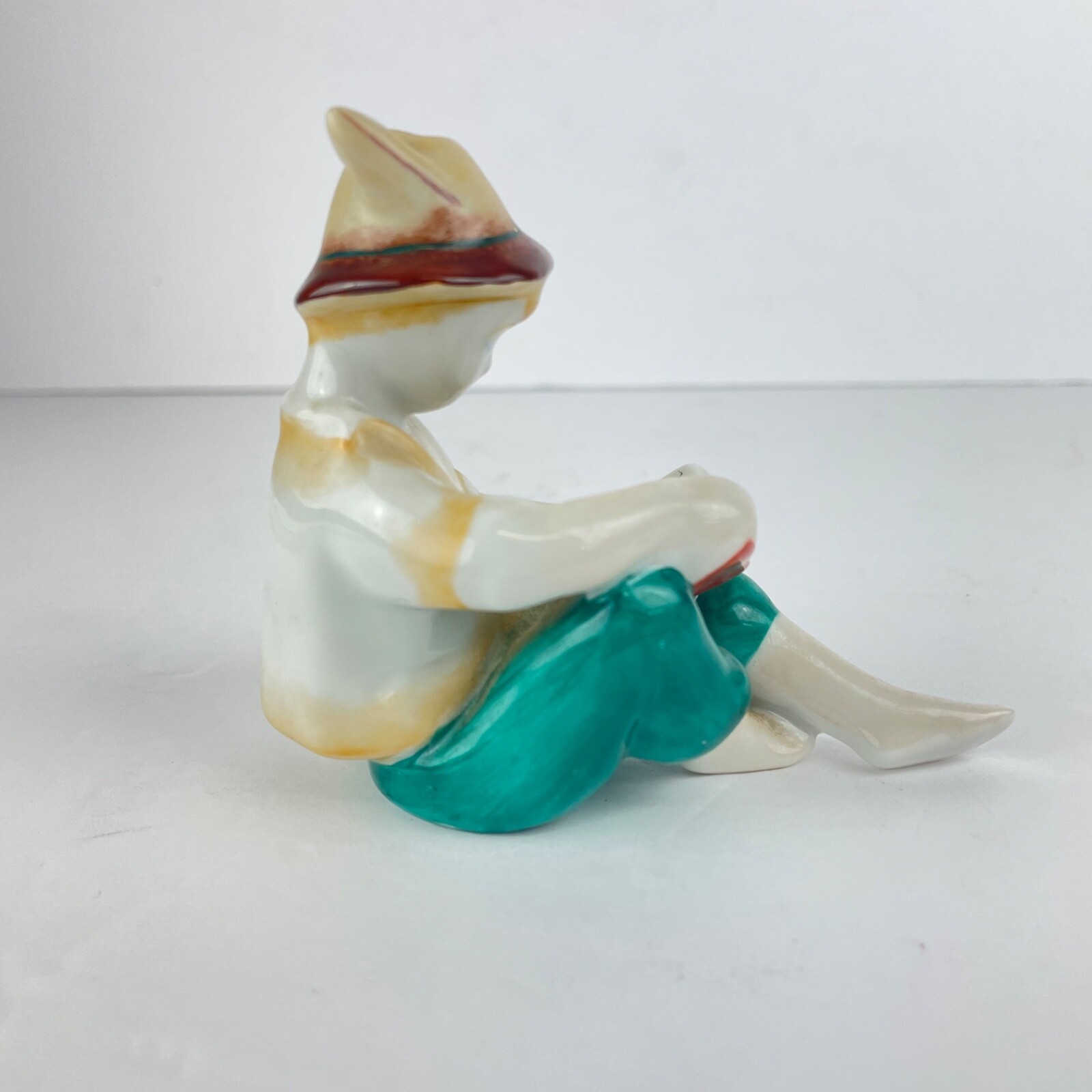 Vintage Hollohaza Kezzel Fester Hand Painted Porcelain Boy Reading Book Figure