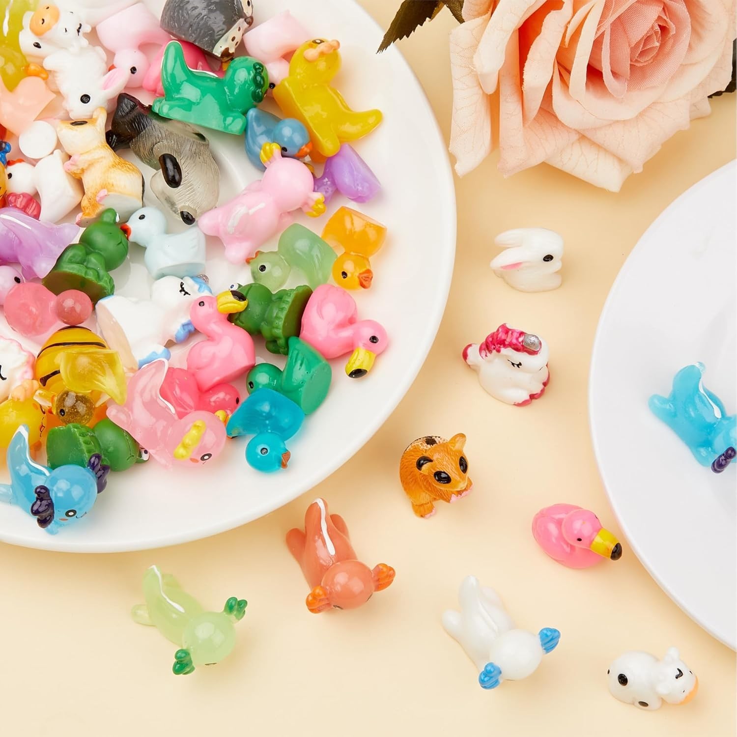 60Pcs Mini Resin Animals Figurines Set, Tiny Mixed Resin Animal Figures & Ducks
