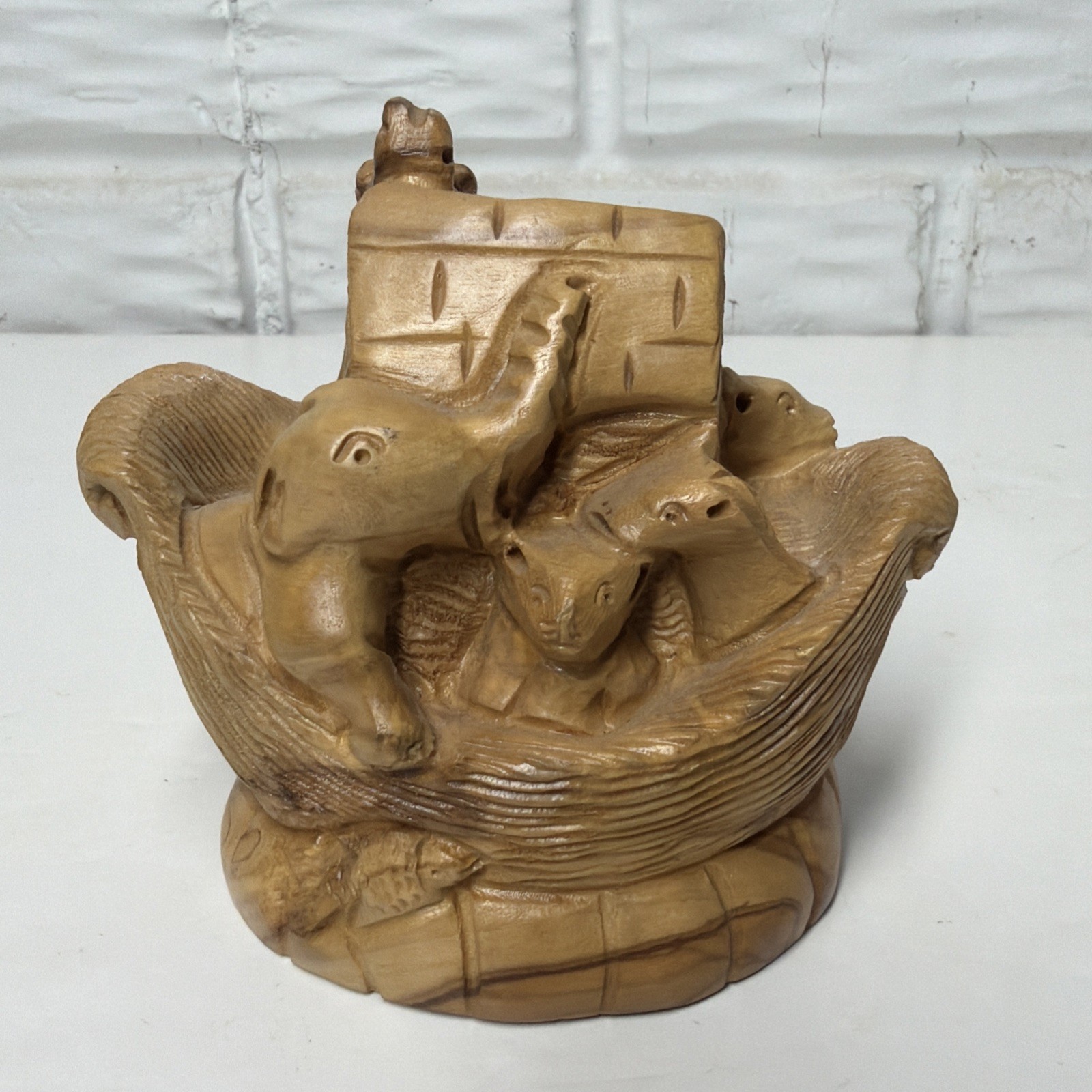 Noah’s Ark Carved One Solid Piece of Olive Wood, 4.5″ x 4″ x 4″