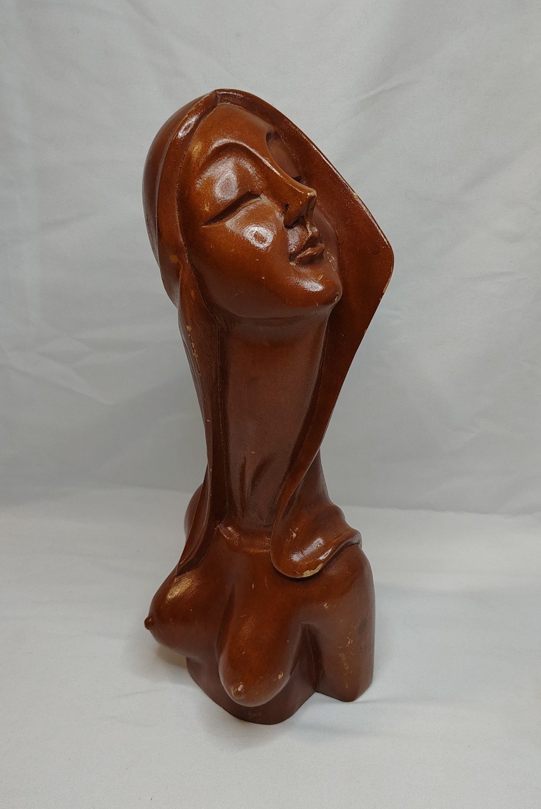 Vintage Mabini Monkeypod Wood Hand Carved Topless Woman Sculpture PHILIPPINES