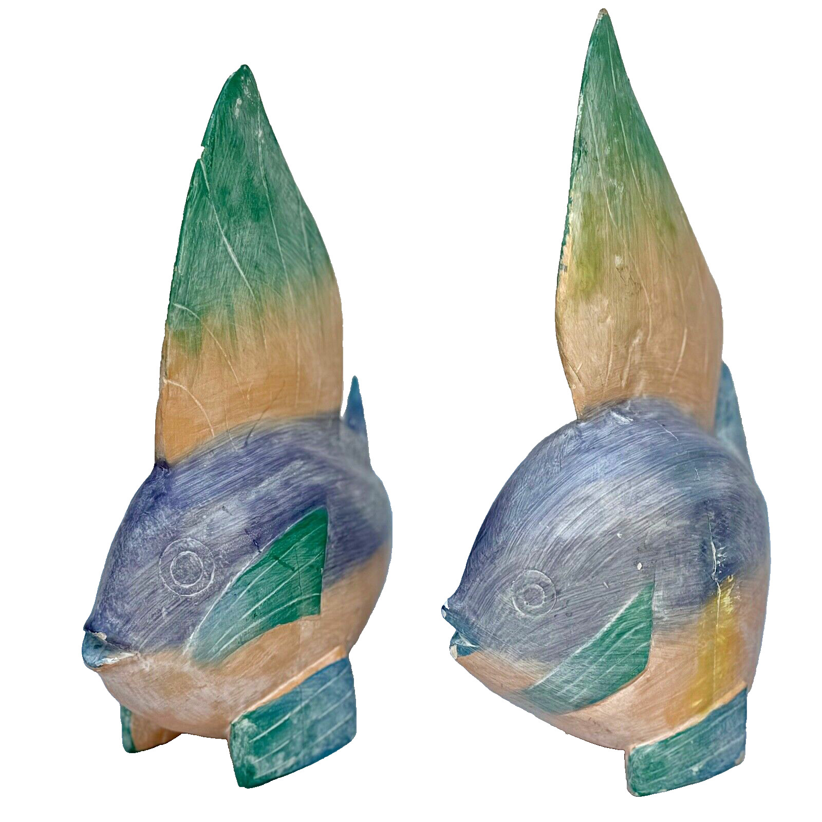 Pair of Vintage Hand Painted Plaster Angel Fish Figurines 11″ T x 8″ L x 3″ W