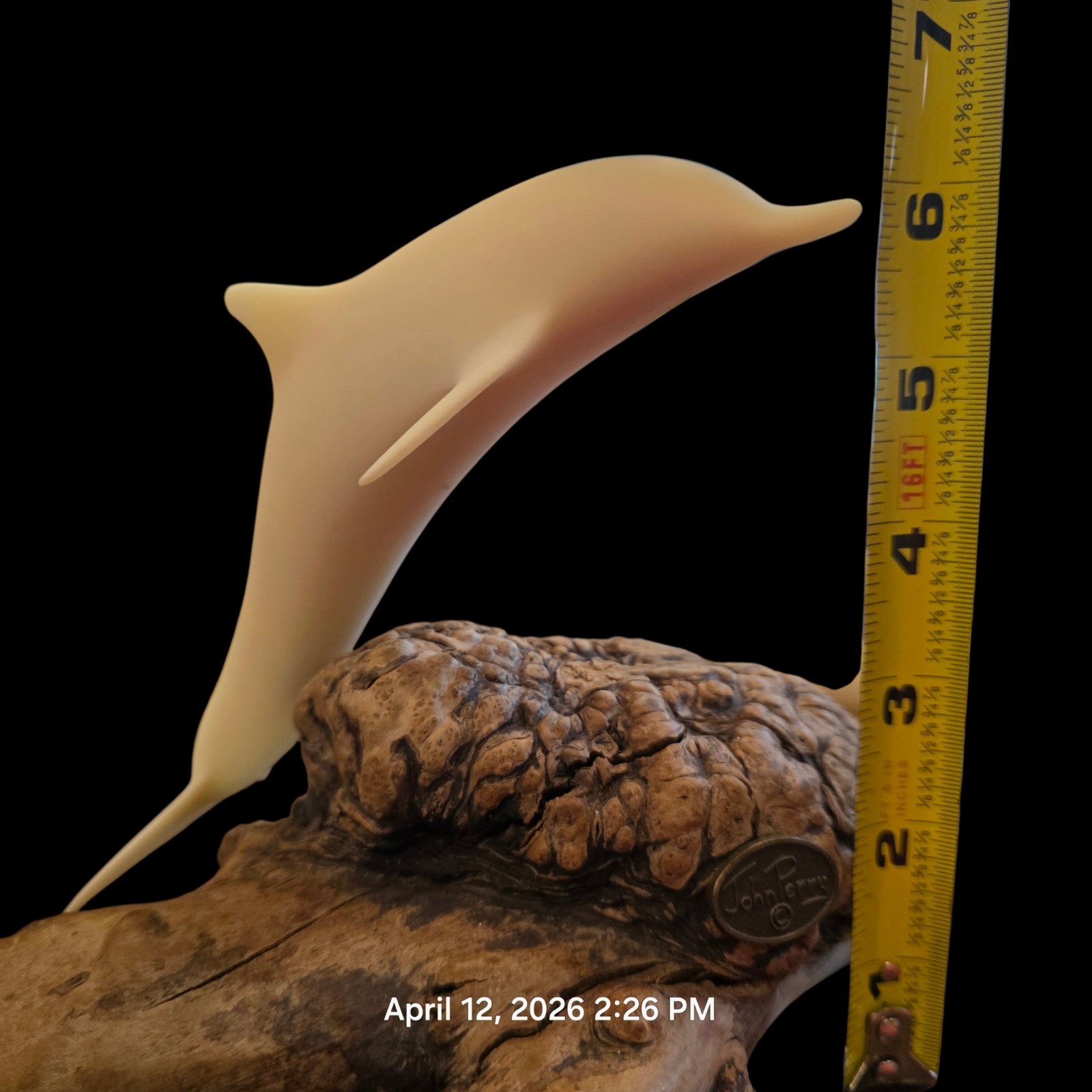 John Perry Dolphin Sculpture Driftwood Lucite Resin Dolphins Signed 16″ Coastal