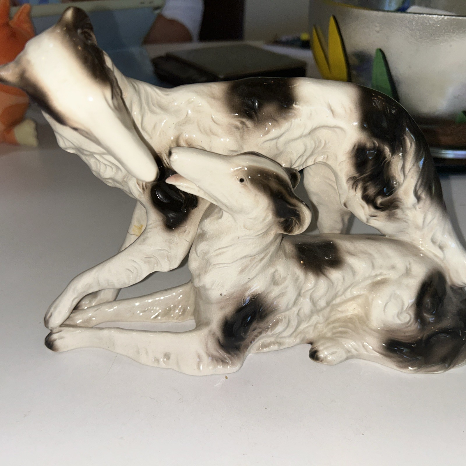 Art Deco Sitsendorf Thronged Porcelain Borzoi Russian Wolfhound Figure AS IS