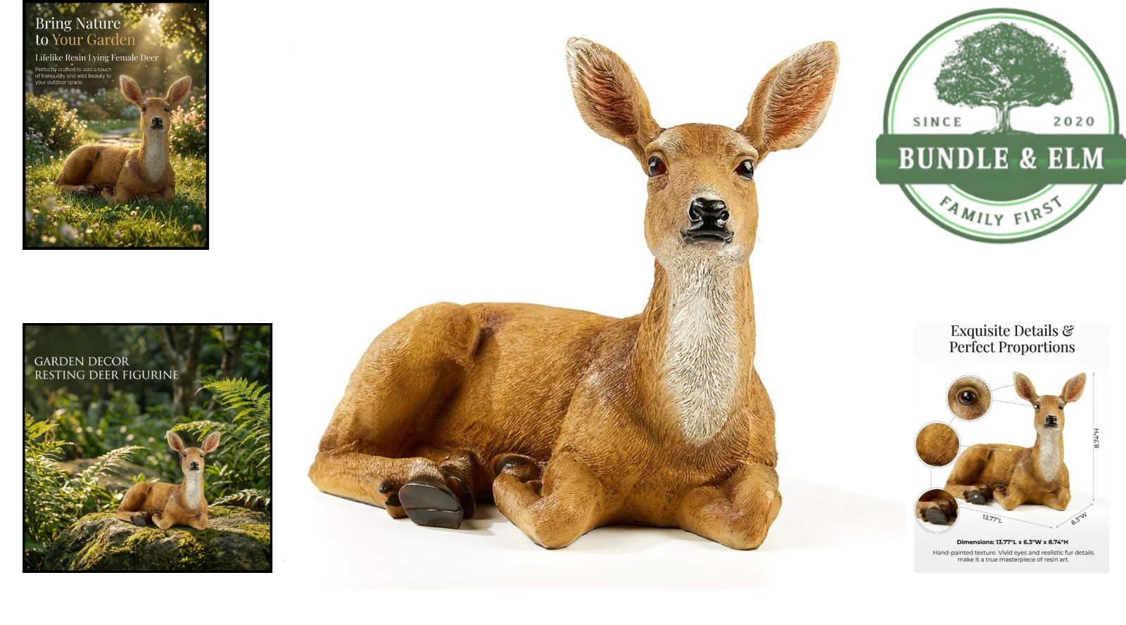 Realistic Deer Statue for Garden, Durable Resin Animal Sculpture for Outdoors