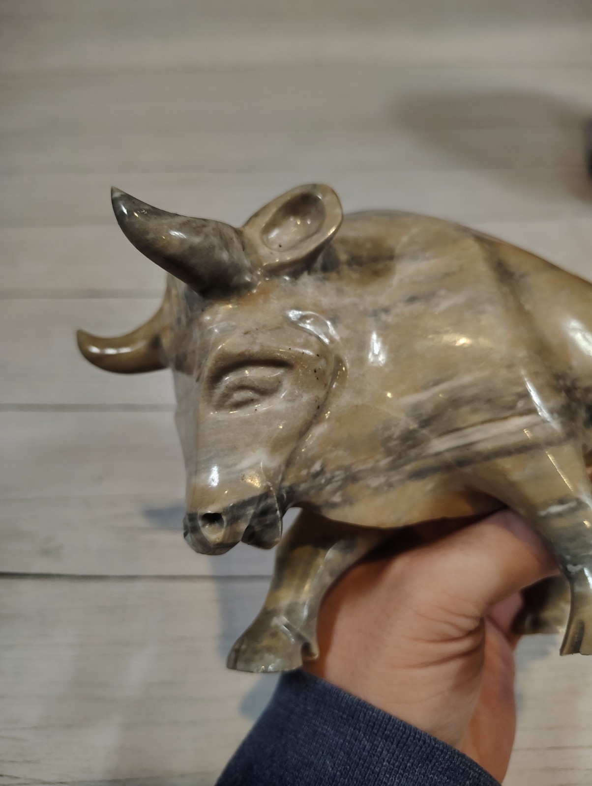 VTG, Hand Carved, Marble/Onyx, Charging Bull, Stone, Bull/Bear, Decor Sculpture