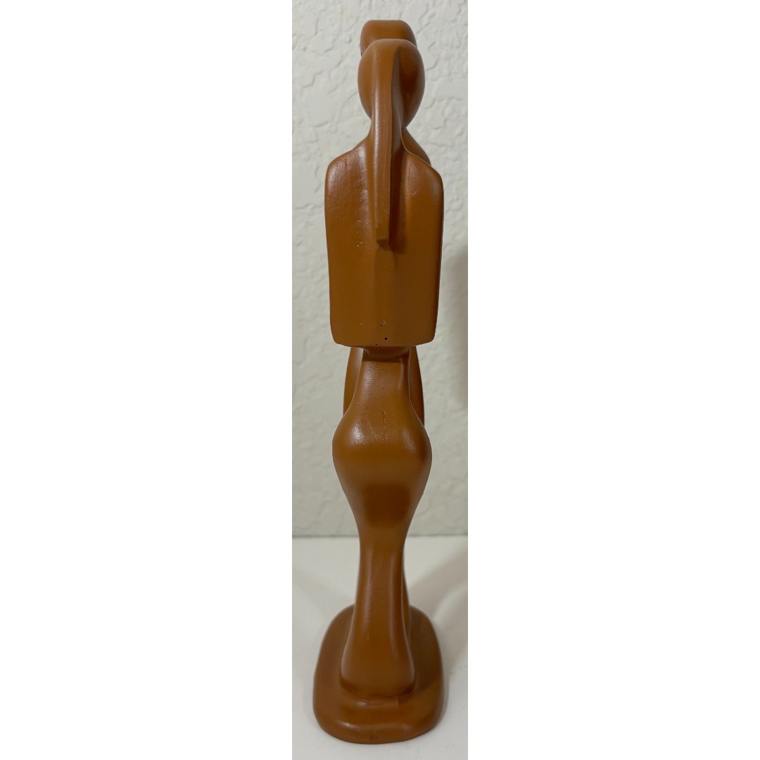Hand Carved Brown Sculpture Curvy Romantic Couple Holding Hands Curves Smooth