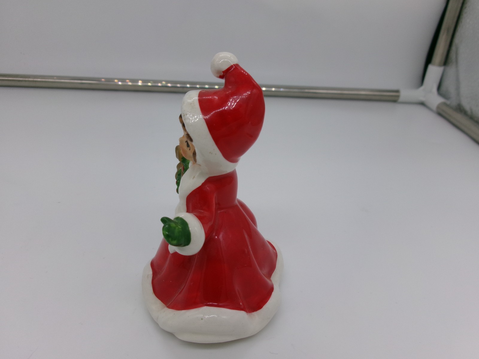 Vintage Christmas Lefton Wreath Girl Foil Sticker on bottom