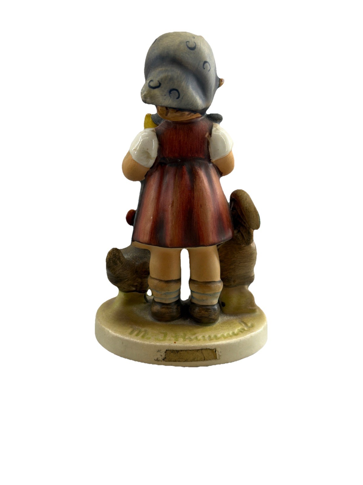 1948 Goebel Hummel Figurine – Feeding Time – 199/0 Girl Feeding Chickens Rooster