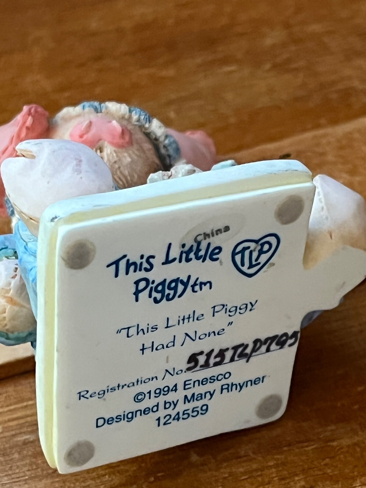 Enesco This Little Pig HAD NONE Resin Piggie in Blue Sweat Track Suit on Scale