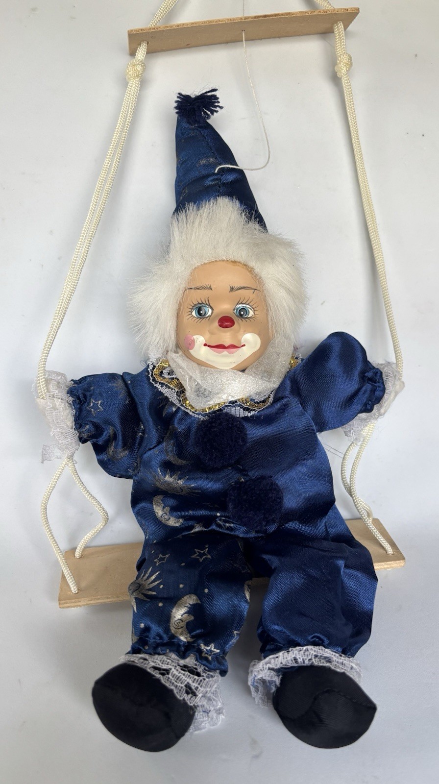 Vintage Porcelain face Clown Puppet on Swing Marionette Doll Circus Decor ( C1)
