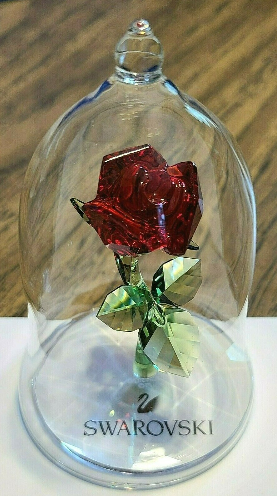 🌹Swarovski Crystal Disney Beauty & Beast Enchanted Rose Figurine, Bell Jar, NIB