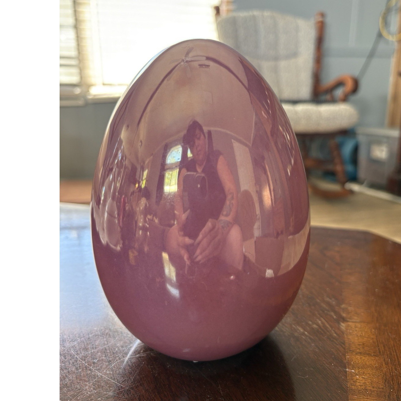 Purple Ceramic Collector Egg Figurine Glossy Solid Decor for Any Room