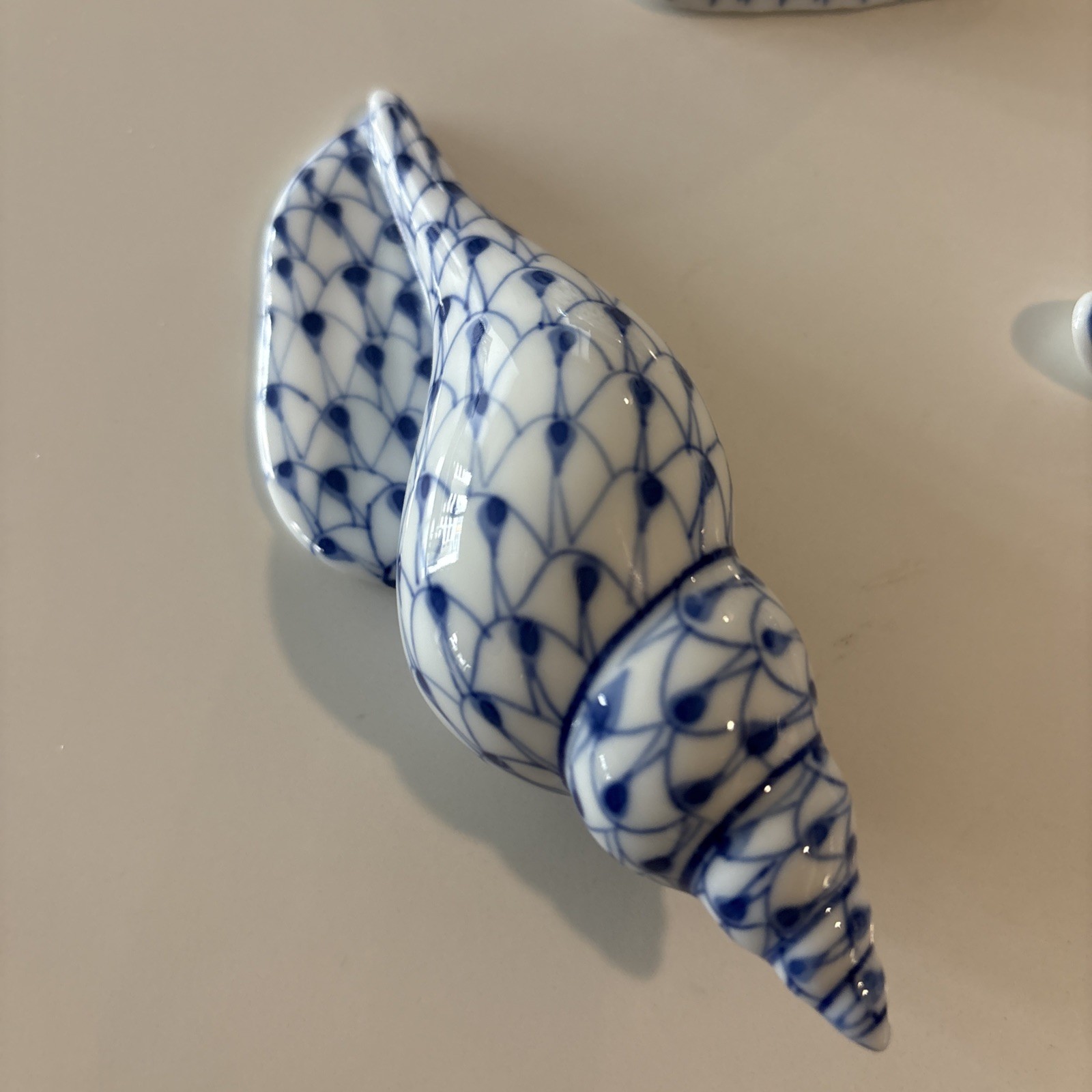 Andrea By Sadek Hand Painted Porcelain Blue Fishnet Scallop, Starfish and Shell
