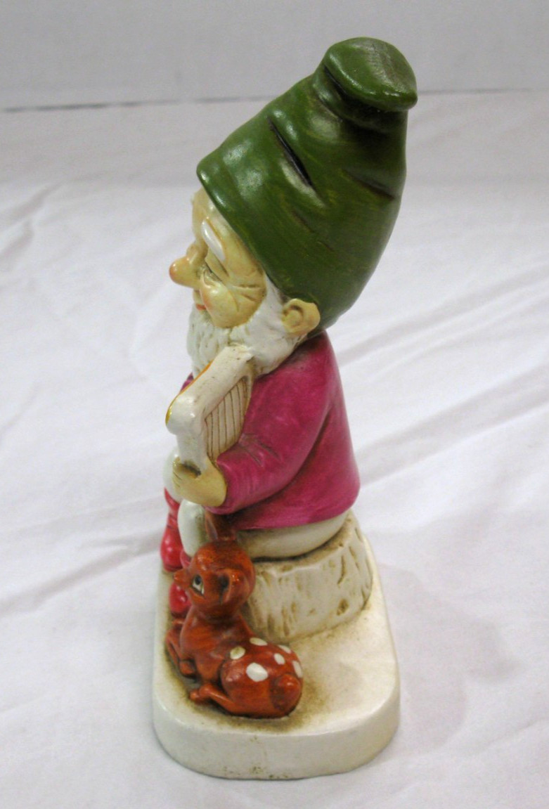 Homeco Vintage Forest Friends Gnome Playing Lyre with Fawn Deer Figurine