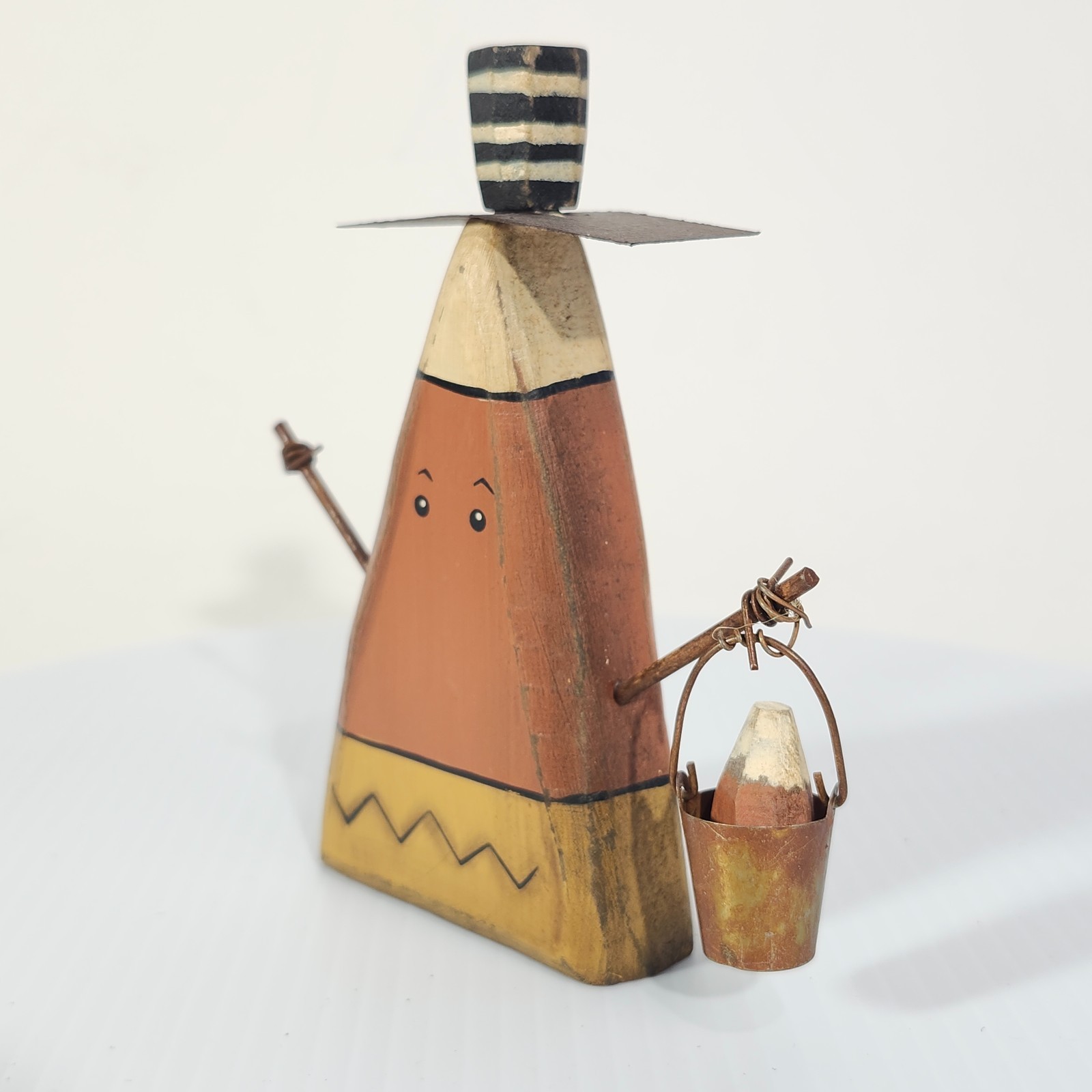 Primitives by Kathy Figurine Candy Corn Man Sitter Halloween Decor 5.5″ Wood Art