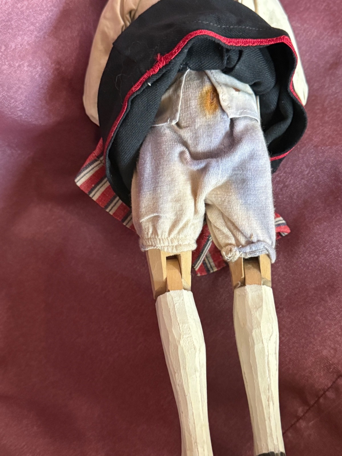 Vintage Swiss Hand Carved Wooden Girl Doll Head Cloth Body Hand made Costume