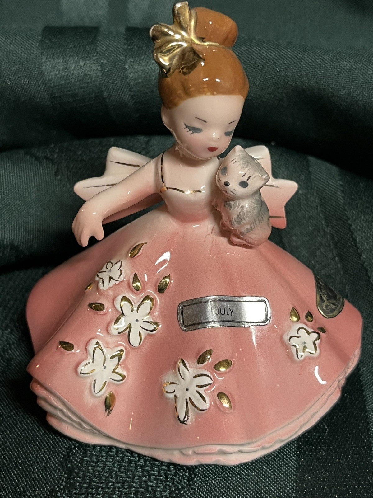 Vintage Josef Originals Doll of the Month Series July Pink Dress w/ Grey Kitten