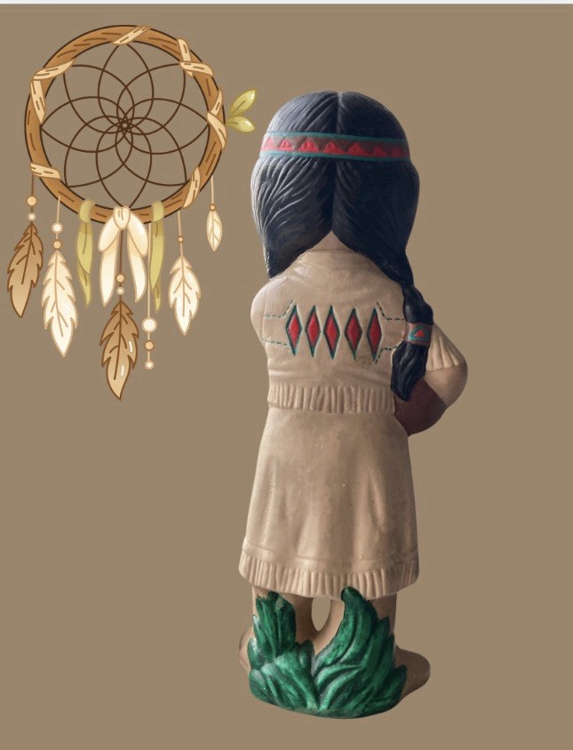 Hand Painted Native American Style Ceramic Figurine Girl w/ Pottery 7” Southwes