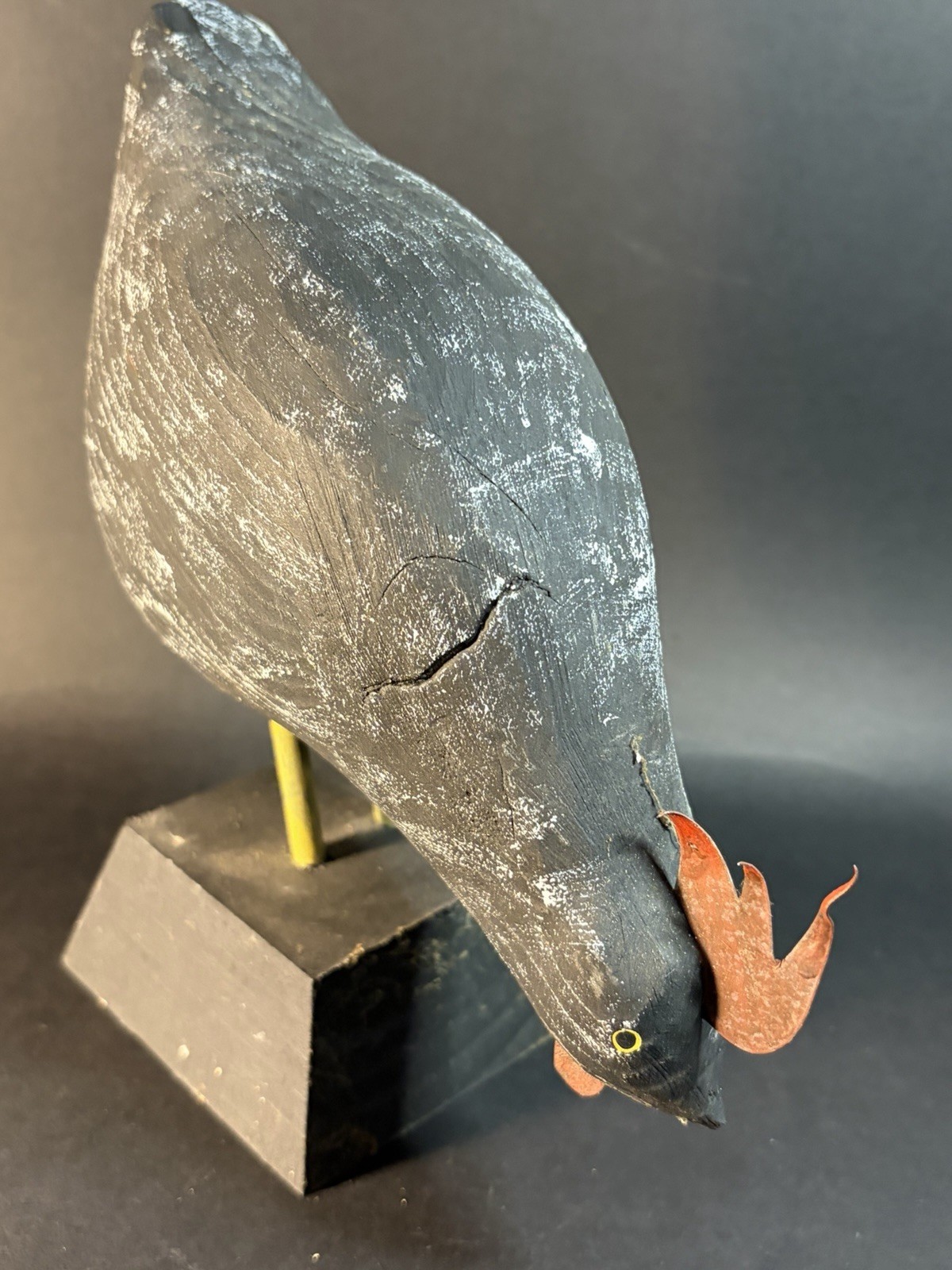 Beautiful Vintage E Pfoutz Carved Wood Rooster With Metal Accents