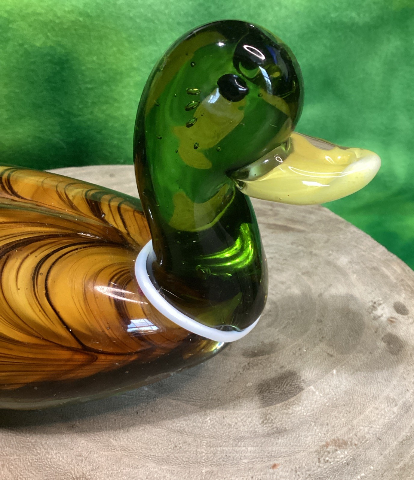 Art Glass Mallard Duck Figurine Paperweight Handcrafted Unique Art Office Decor