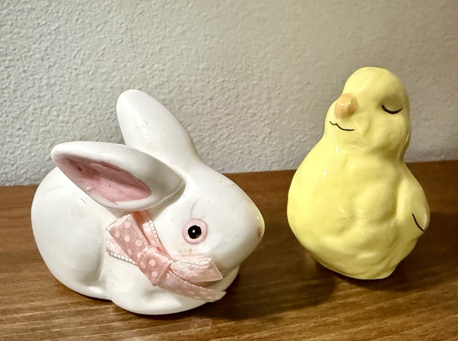 Vintage Small Ceramic Rabbit & Chick Figurines Hand Painted