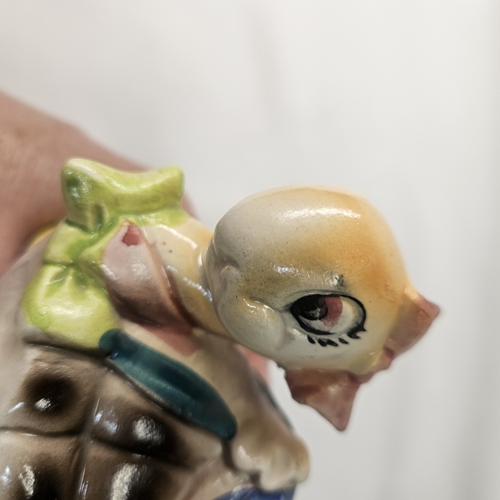 Vtg Anthropomorphic Ceramic Turtle Girl Figurine Backpack Made in Japan 3×4″