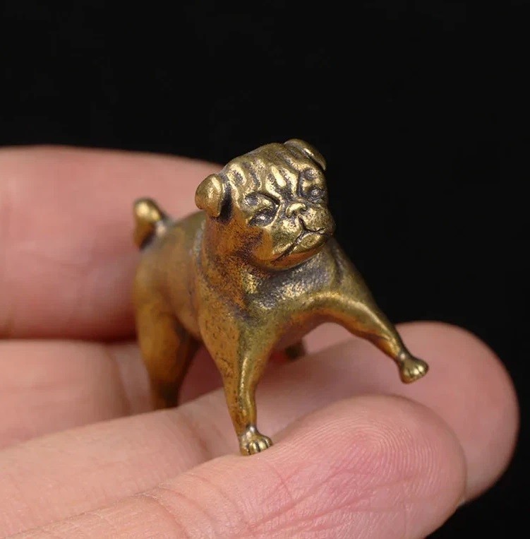 Brass Pug Dog Animal Figurine Mini Statue Table Desk Home Decoration Toy