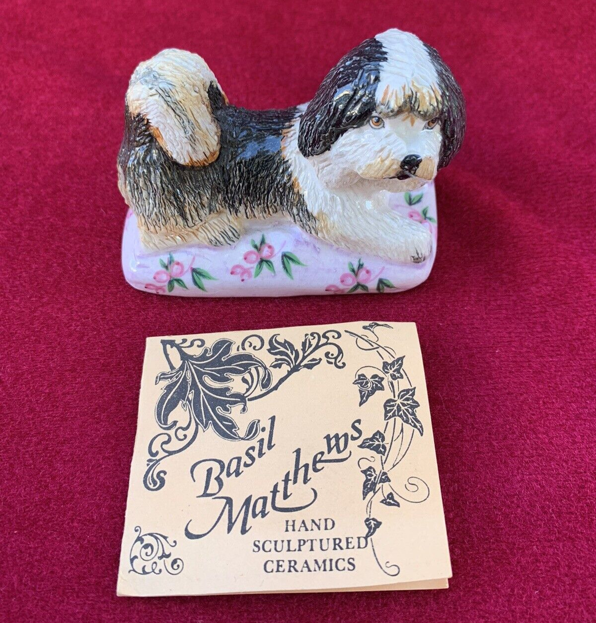 Basil Matthews dog figurine SHIH TZU on pillow SIGNED w/ brochure