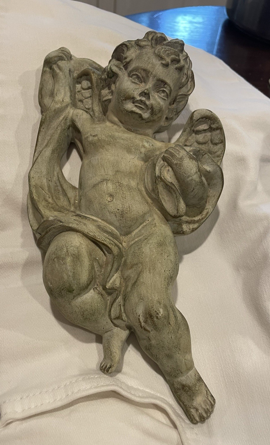 Angel Cherub Figure Sculpture Wall Hanging Putti Resin 10” Long Decor Vintage