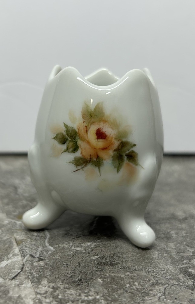 Footed Porcelian Egg Vase Artist Signed Sydia Hand Painted Roses Floral