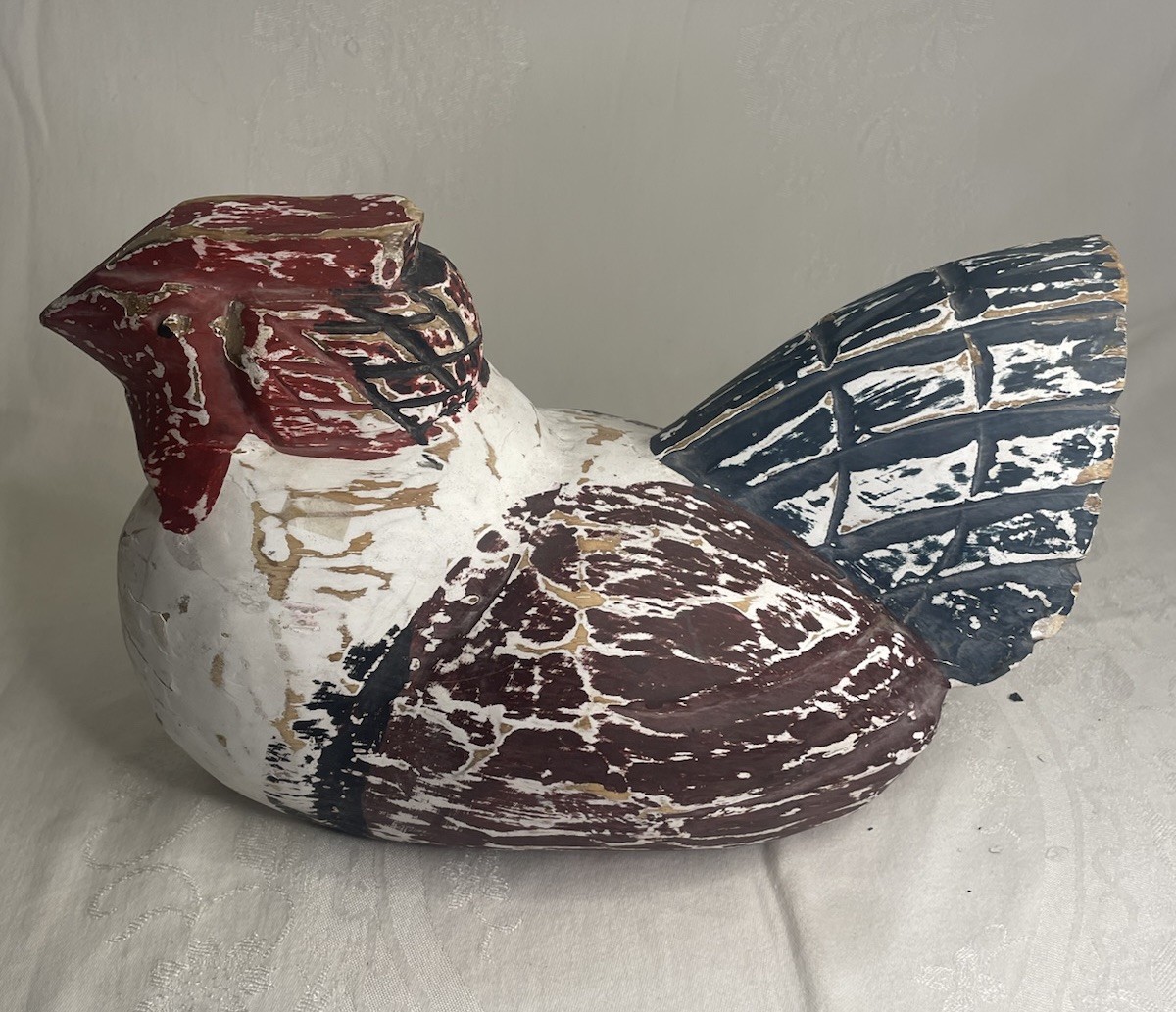 Vintage Folk Art Wooden Carved Chicken Painted Rustic Collectible Wood Farm Hen