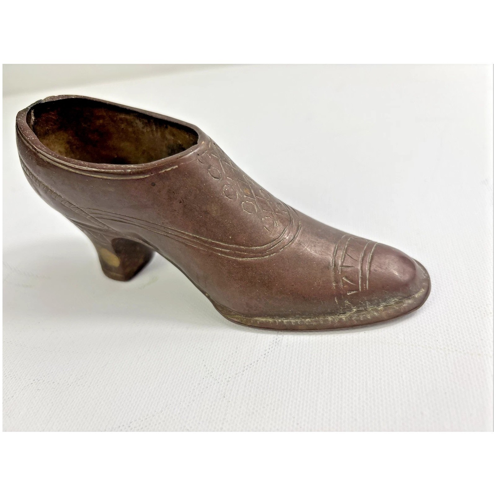 BRASS High Heeled Shoe Figurine Vintage Shoe 5″ X 2.75″