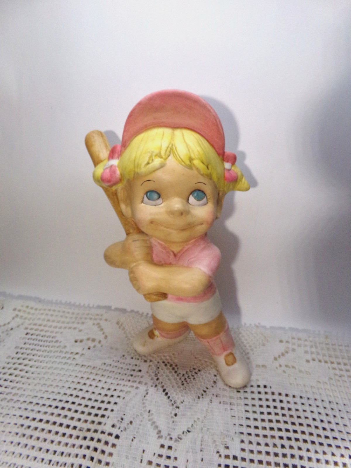 VINTAGE ATLANTIC SMILEY SOFTBALL GIRL WITH BAT 11″ TALL HALLMARK + 1974