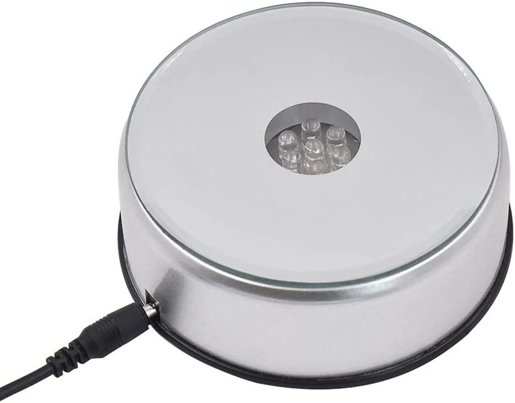 4″ 7 LED Display Turntable Base for Crystals Glass Art 7 Colorful Light Rotating