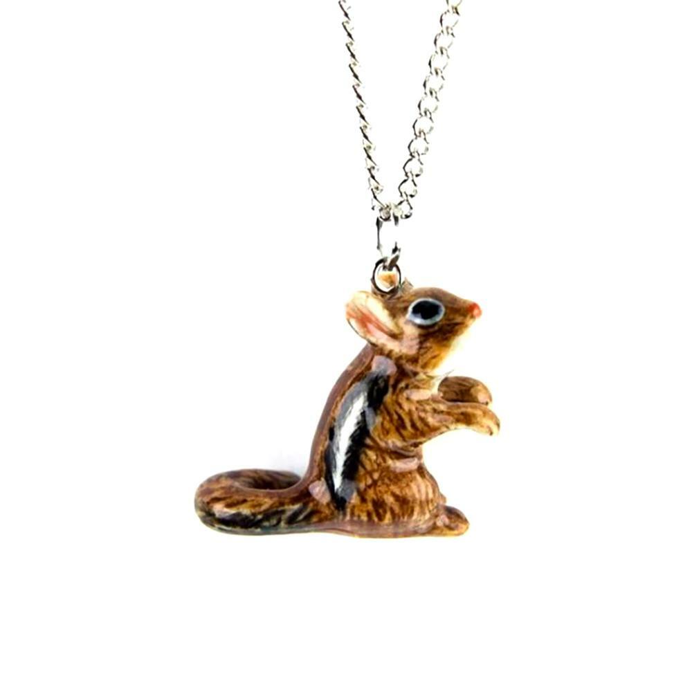 Little Critterz Jewelry – Brown Chipmunk Bird – Pendant Porcelain Jewelry