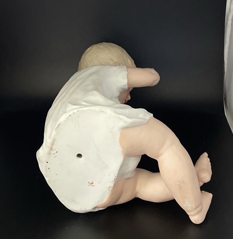 Antique Bisque Porcelain Gebruder Heubach Sitting Piano Baby 10”
