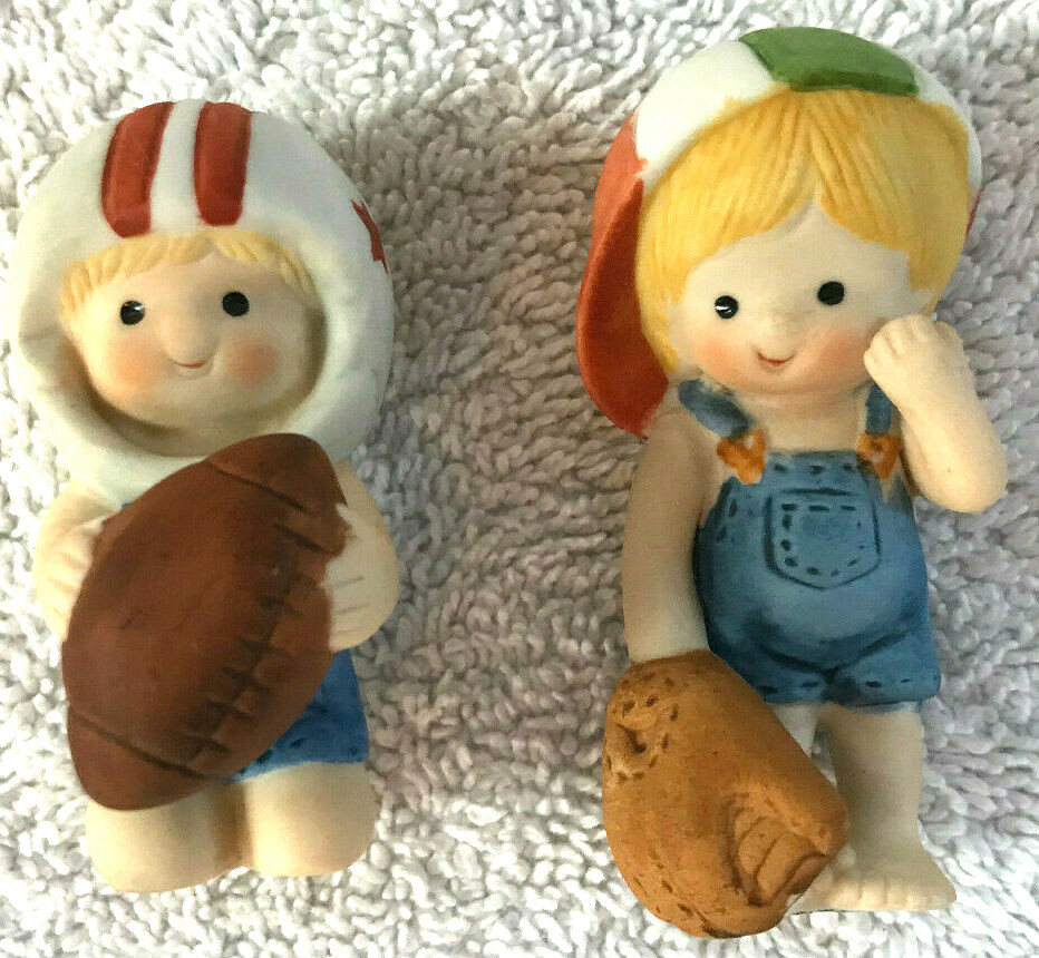 Enesco Ceramic Sports Figurine Football & Baseball Boys 1992 1993 – Set of 2
