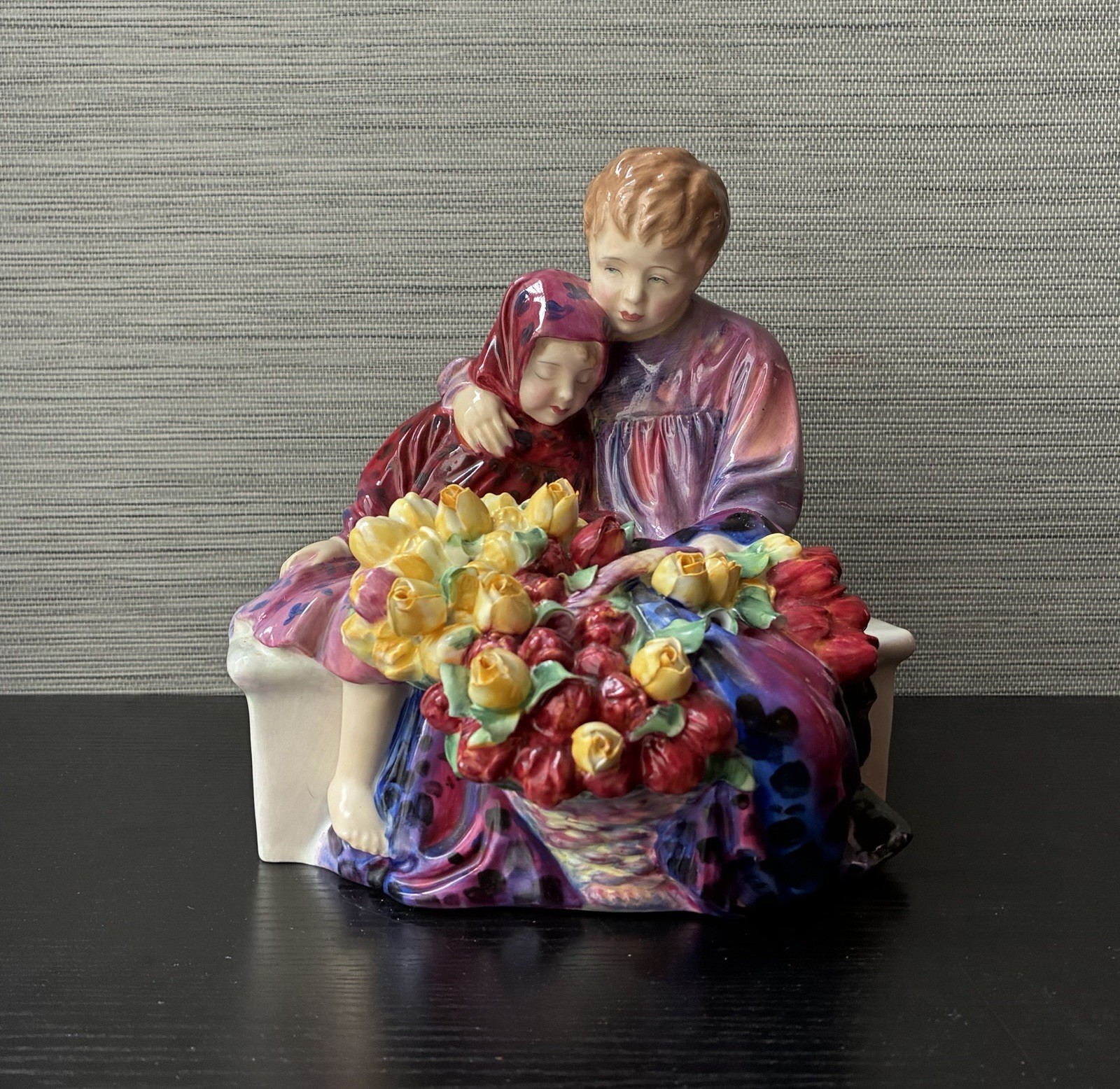Large Royal Doulton Bone China Flower Seller’s Children Figurine HN 1342, 8” T