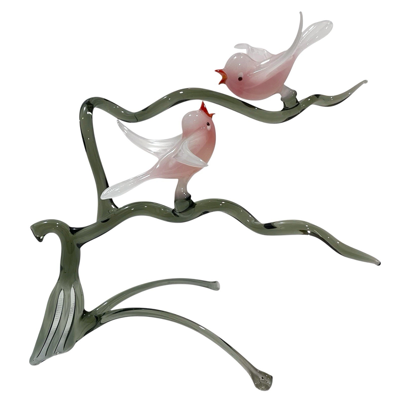 Vintage 1960s Murano Italy Art Glass Love Birds on a Branch Delicate Sculpture