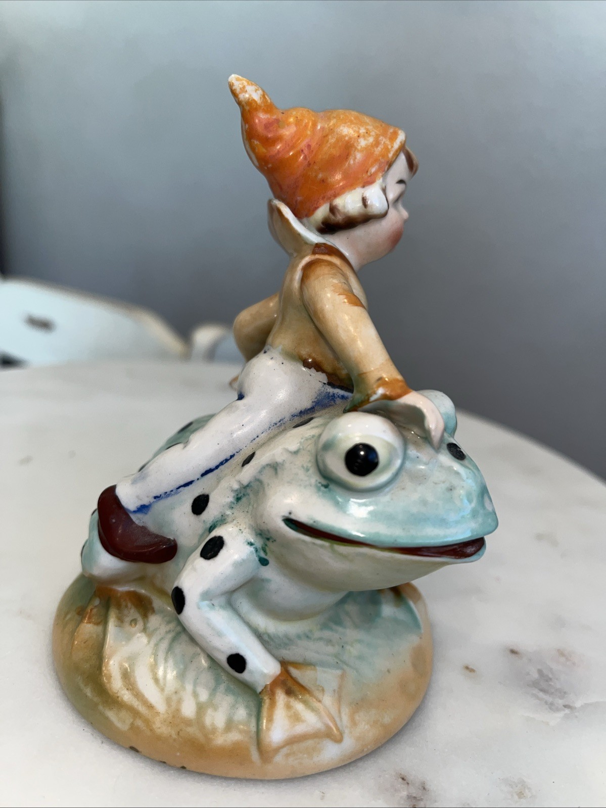 RARE Occupied Japan Ceramic Pixie Fairy Elf Riding A Frog