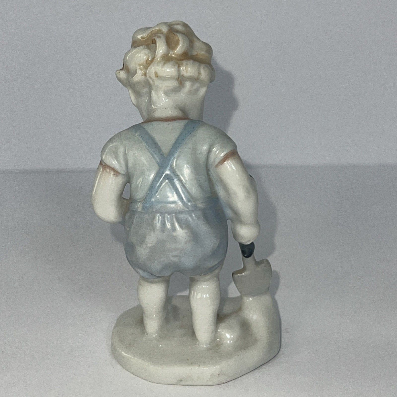 Vintage Porcelain Little Boy With Shovel Overalls Knickknack Made In Japan