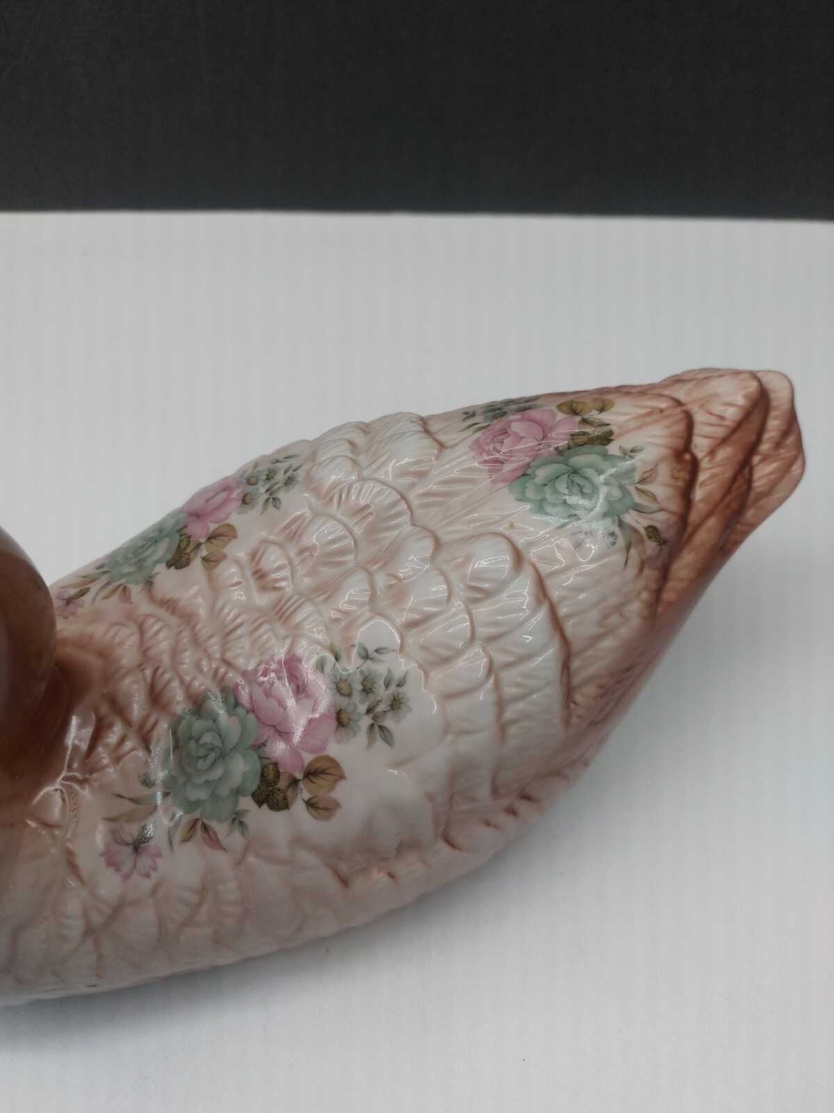 Vtg Ceramic Multicolored Duck With A Beautiful Soft Floral Design 1980s NIC MINT