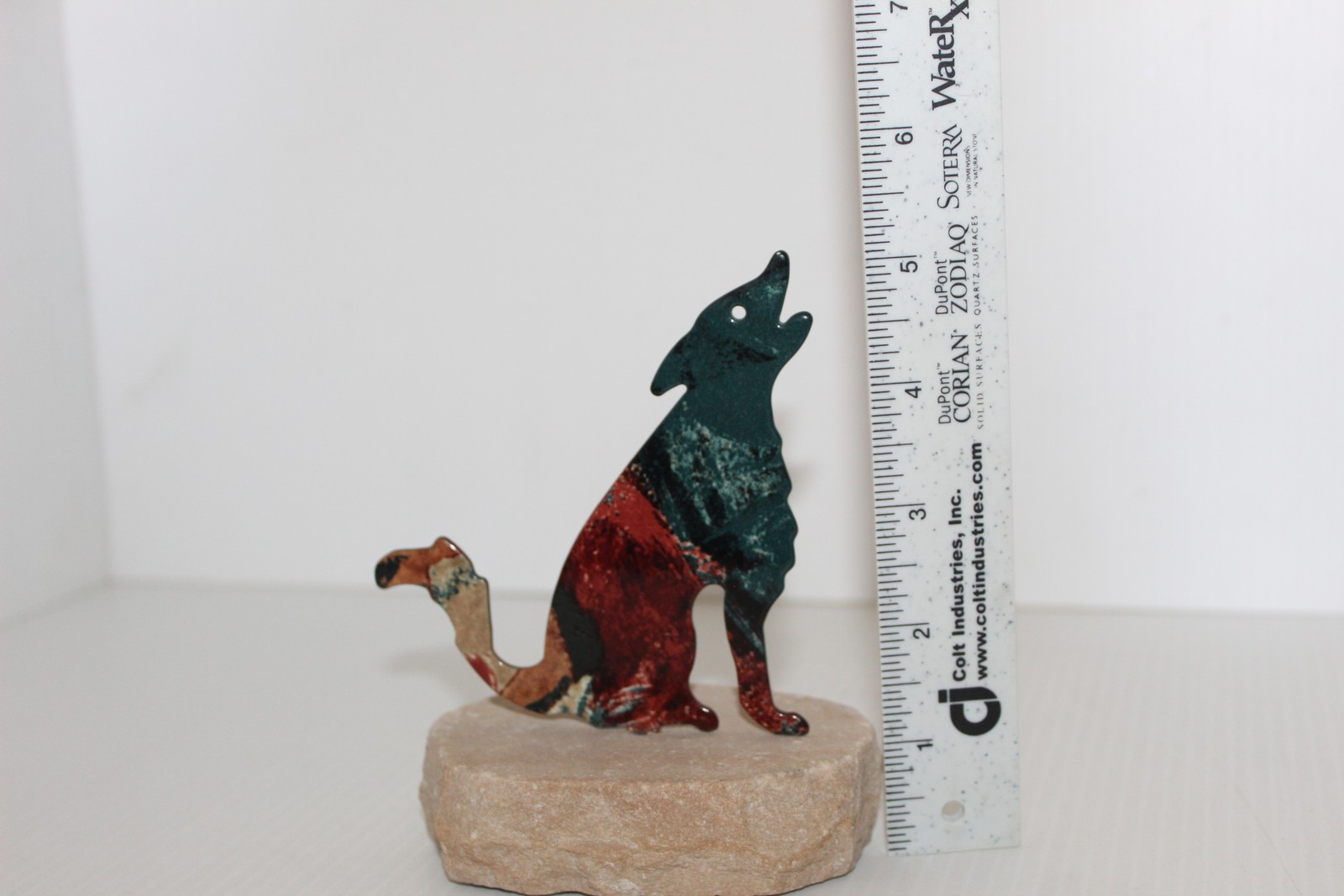 Howling Wolf Metal Sculpture on Stone Base Rustic Southwestern