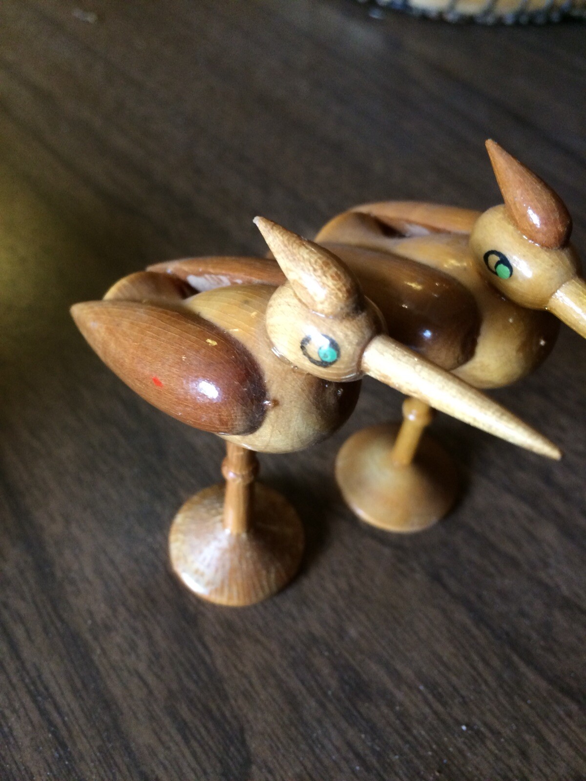 Vintage Mid Century Modern Pair Of Handmade Wood Carved Birds Bird