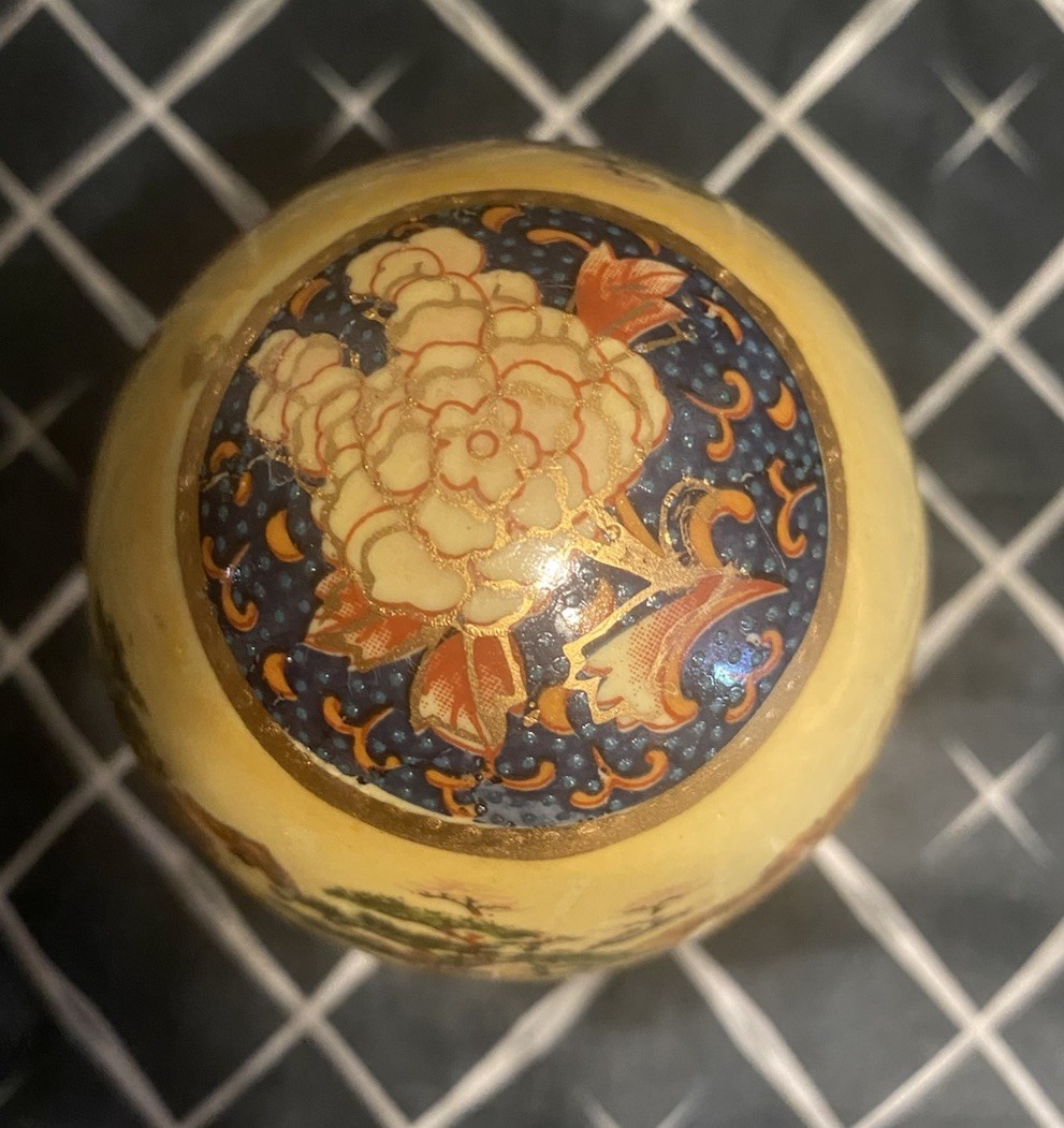 Vintage Chinese Ceramic Eggs Large 5×3″ Festive Hand Painted