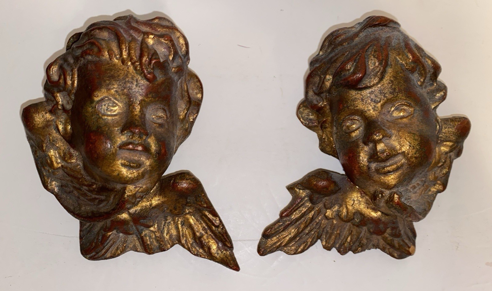 PAIR ANTIQUE ITALIAN GILT WOOD PUTTI GOLD CHERUBS 2 ANGELS