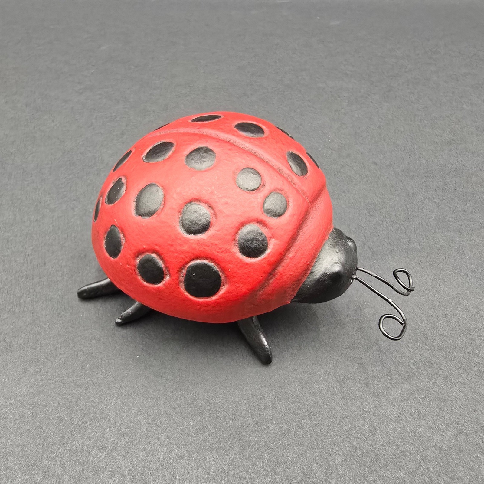 Vintage Cast Iron Ladybug Figurine Red Black Garden Decor Insect Paperweight