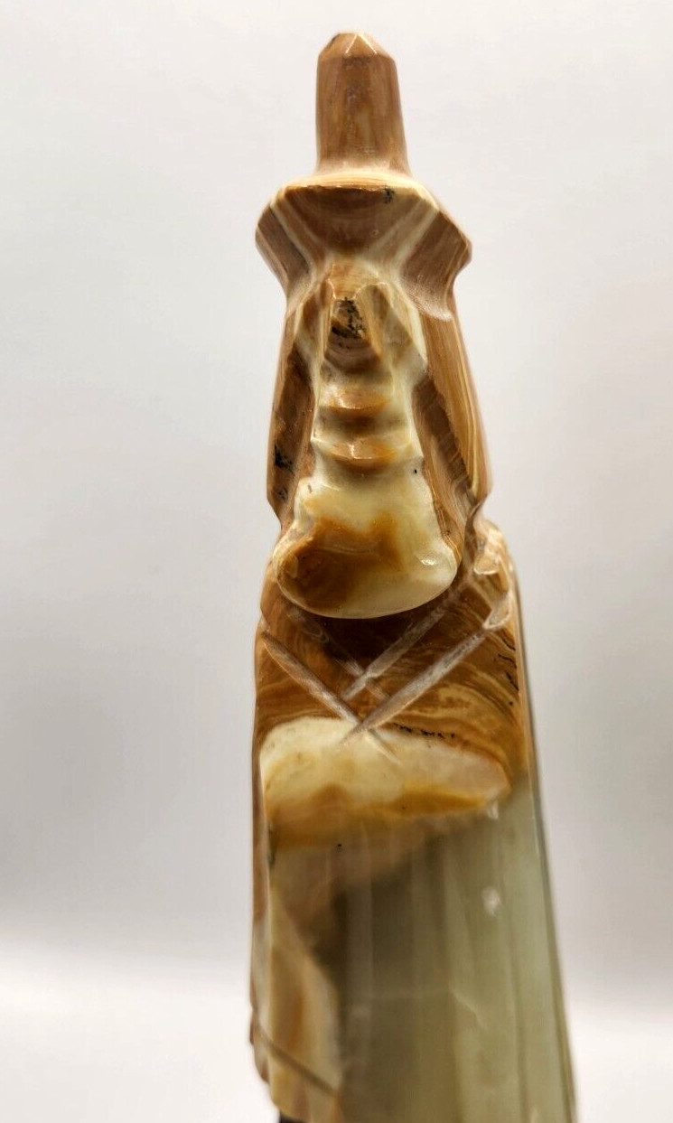Pair Of Carved 9.25″ Onyx Stone Monk Figures Both Have Repairs